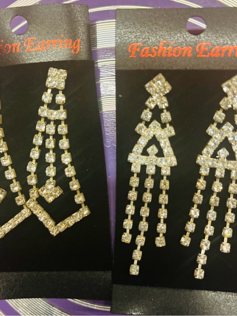 Rhinestone Dangle Statement Earrings - Gold Tone
